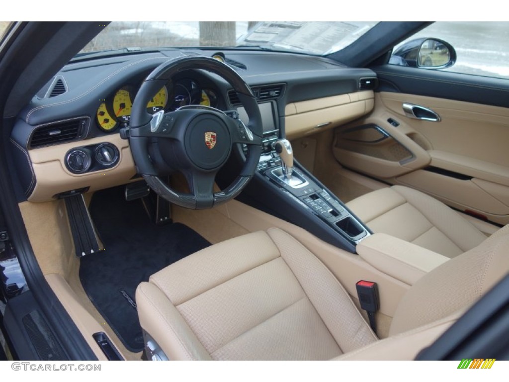 Black/Luxor Beige Interior 2014 Porsche 911 Turbo S Coupe Photo #100897465