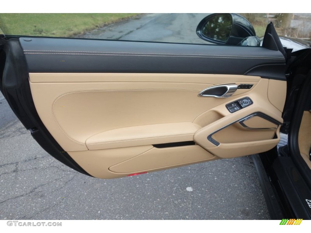 2014 Porsche 911 Turbo S Coupe Black/Luxor Beige Door Panel Photo #100897486