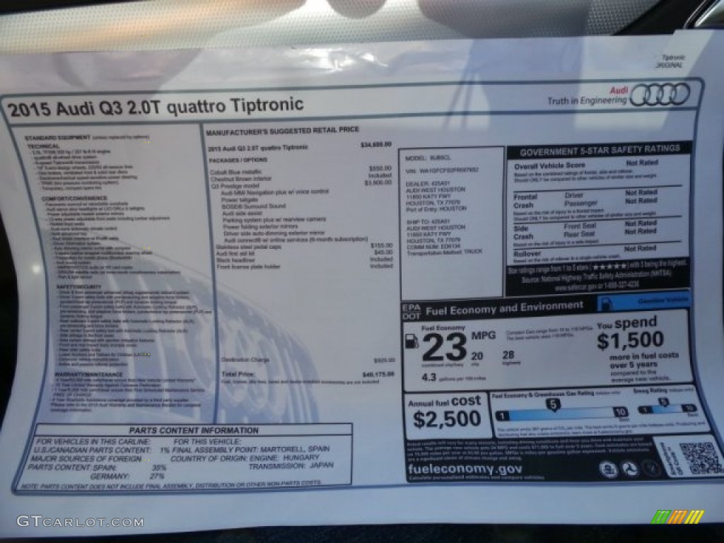 2015 Audi Q3 2.0 TFSI Prestige Window Sticker Photo #100913366