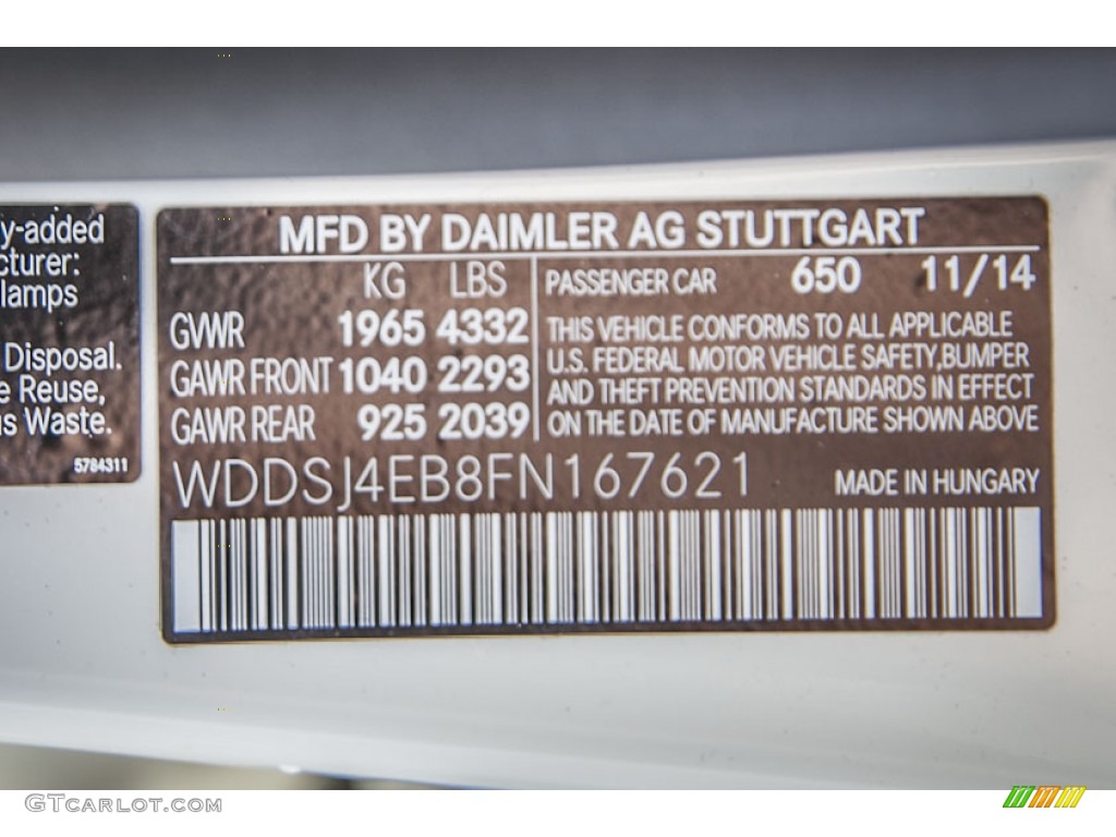 2015 CLA Color Code 650 for Cirrus White Photo #100922771