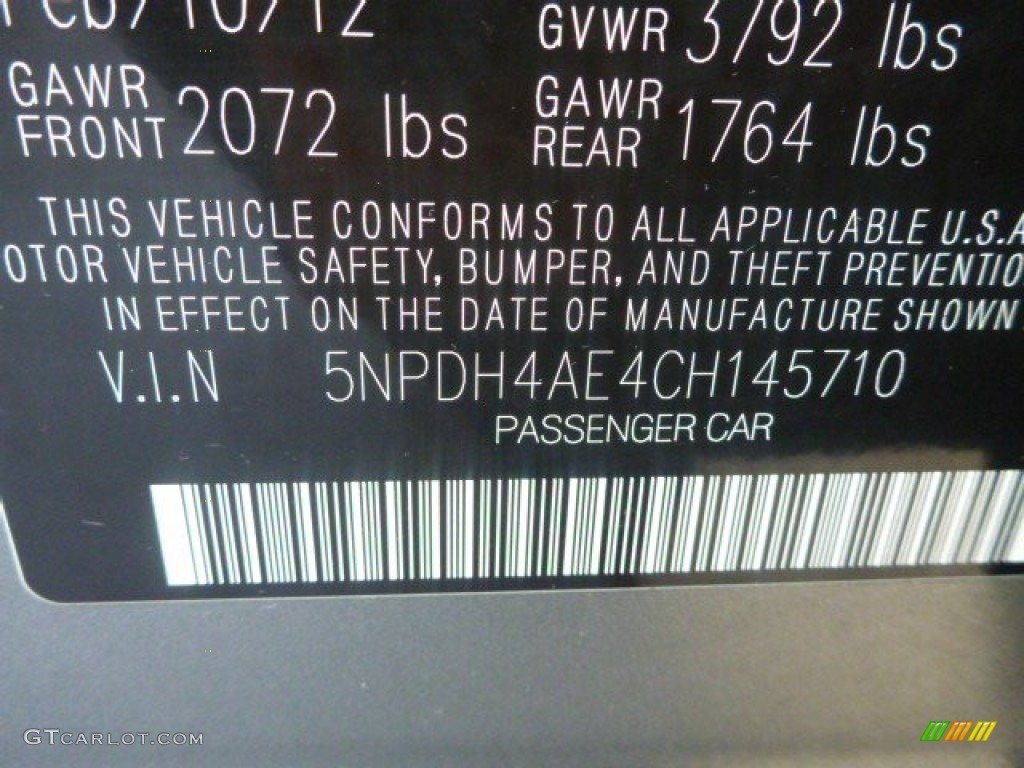 2012 Elantra Limited - Harbor Gray Metallic / Black photo #18