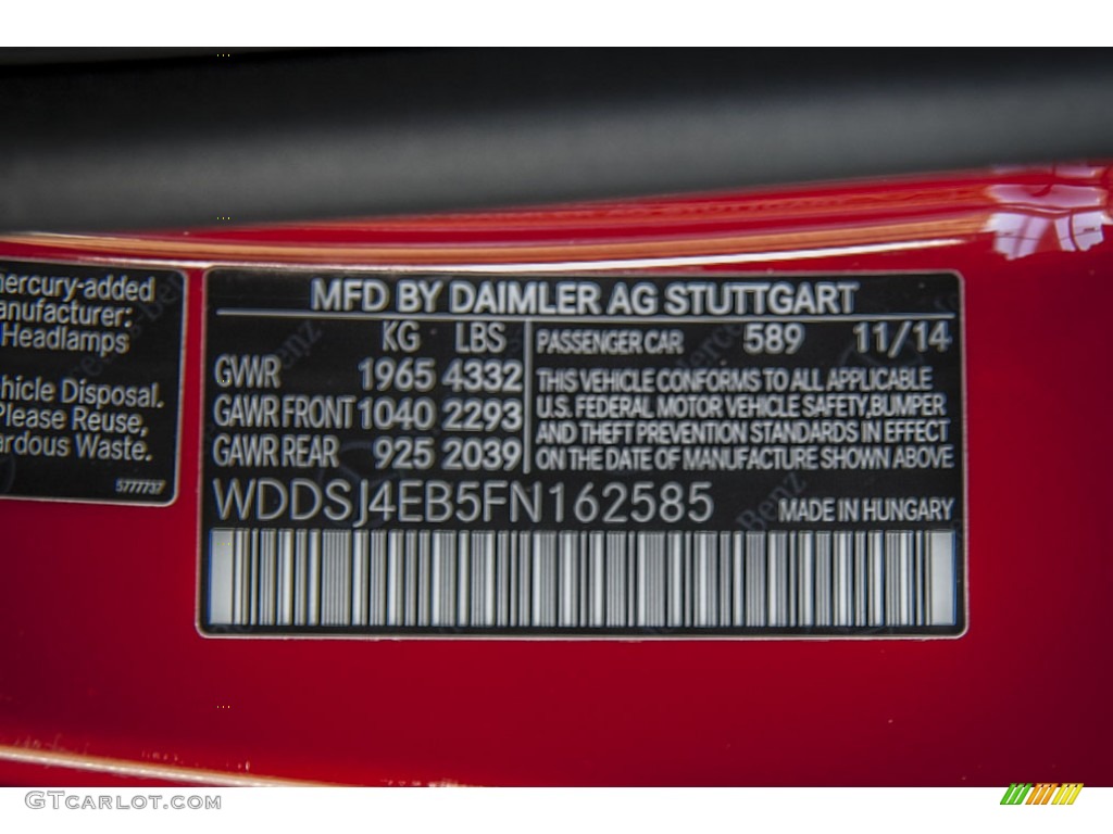2015 CLA Color Code 589 for Jupiter Red Photo #100994552