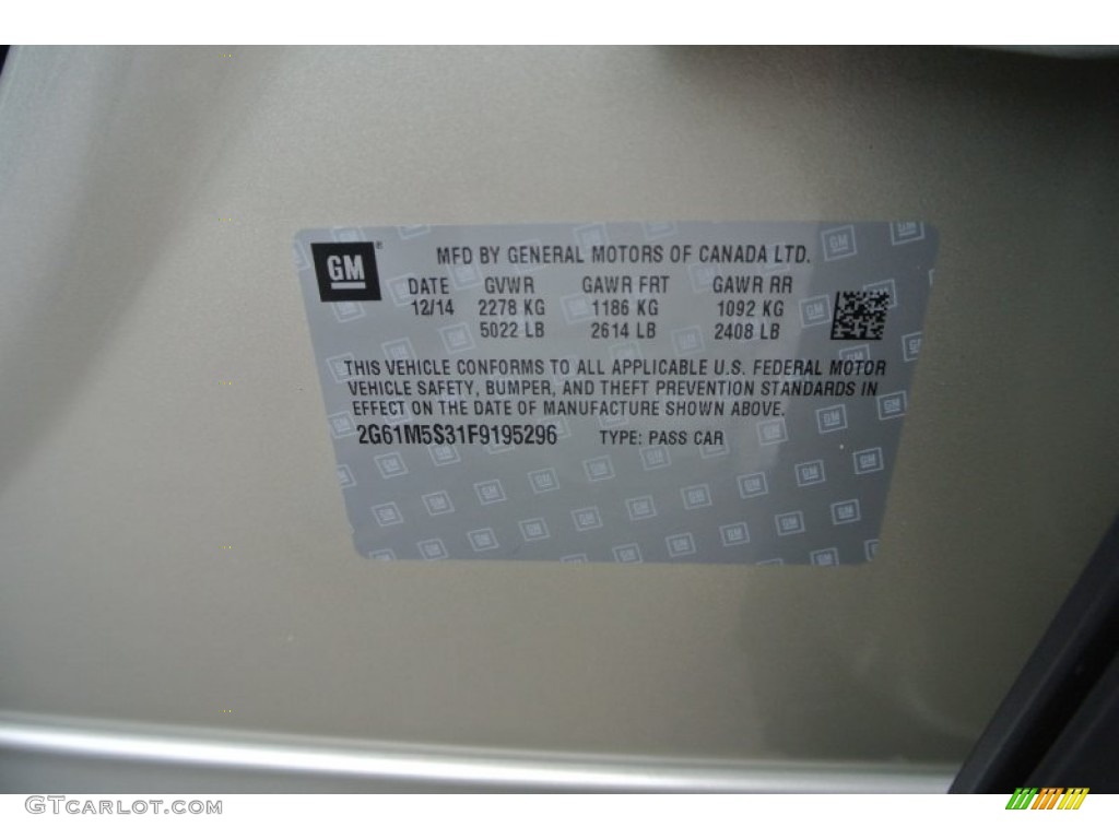 2015 Cadillac XTS Luxury Sedan Info Tag Photo #101015959
