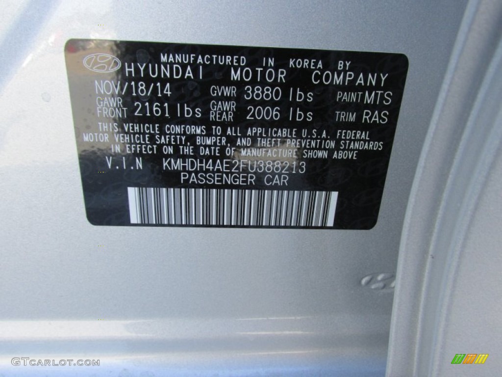 2015 Elantra SE Sedan - Shimmering Air Silver / Gray photo #31