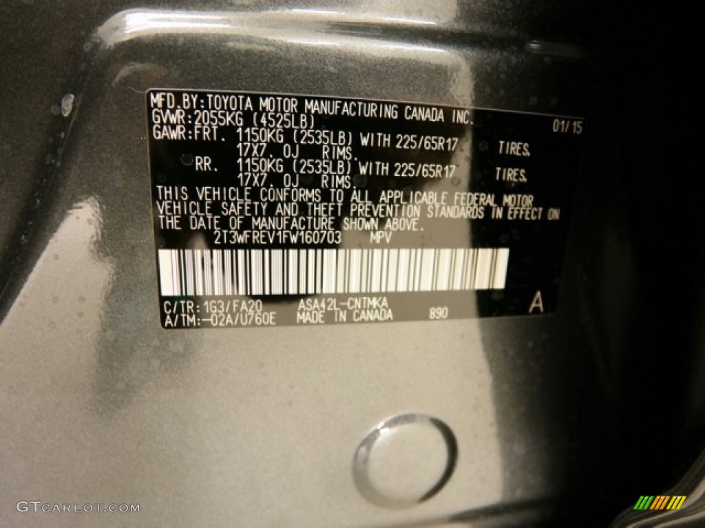 2015 RAV4 XLE - Magnetic Gray Metallic / Black photo #20