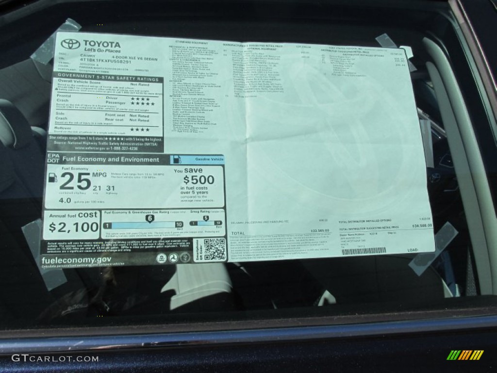 2015 Toyota Camry XLE V6 Window Sticker Photo #101041592