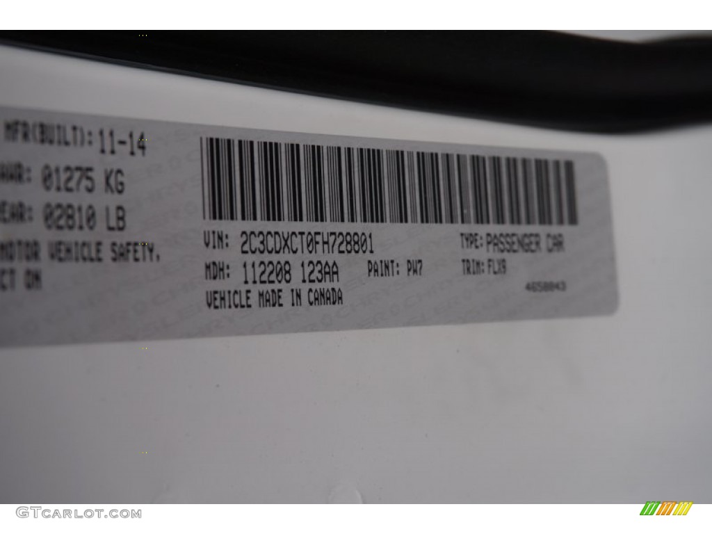 2015 Charger Color Code PW7 for Bright White Photo #101046773