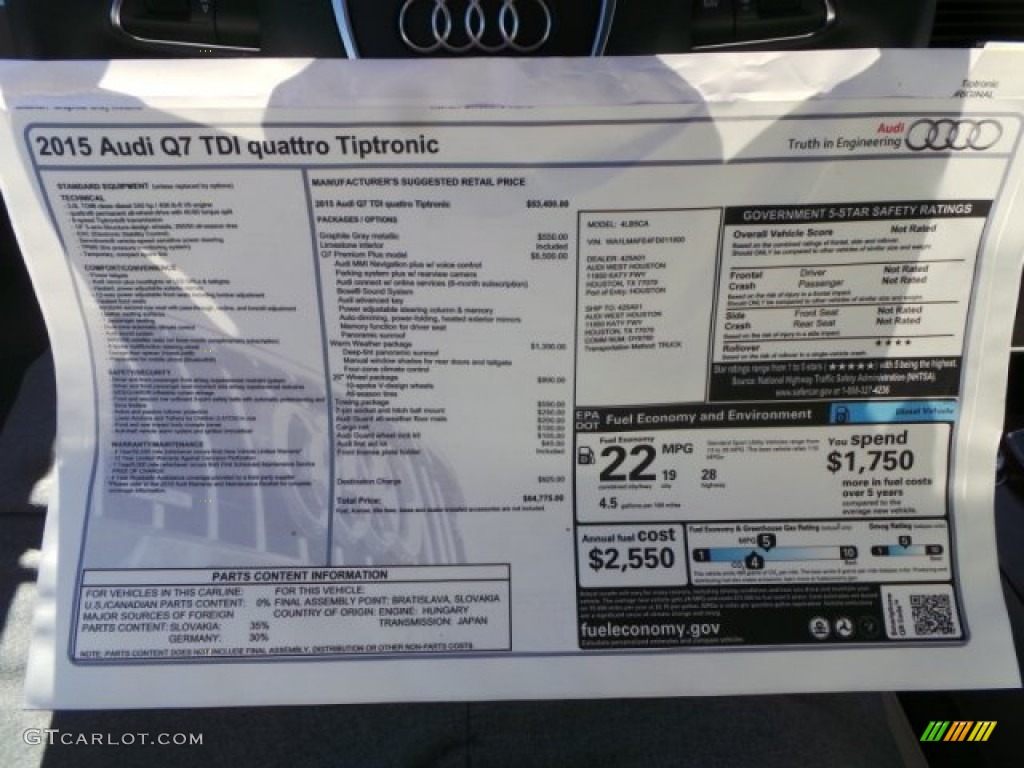 2015 Audi Q7 3.0 TDI Premium Plus quattro Window Sticker Photo #101088207