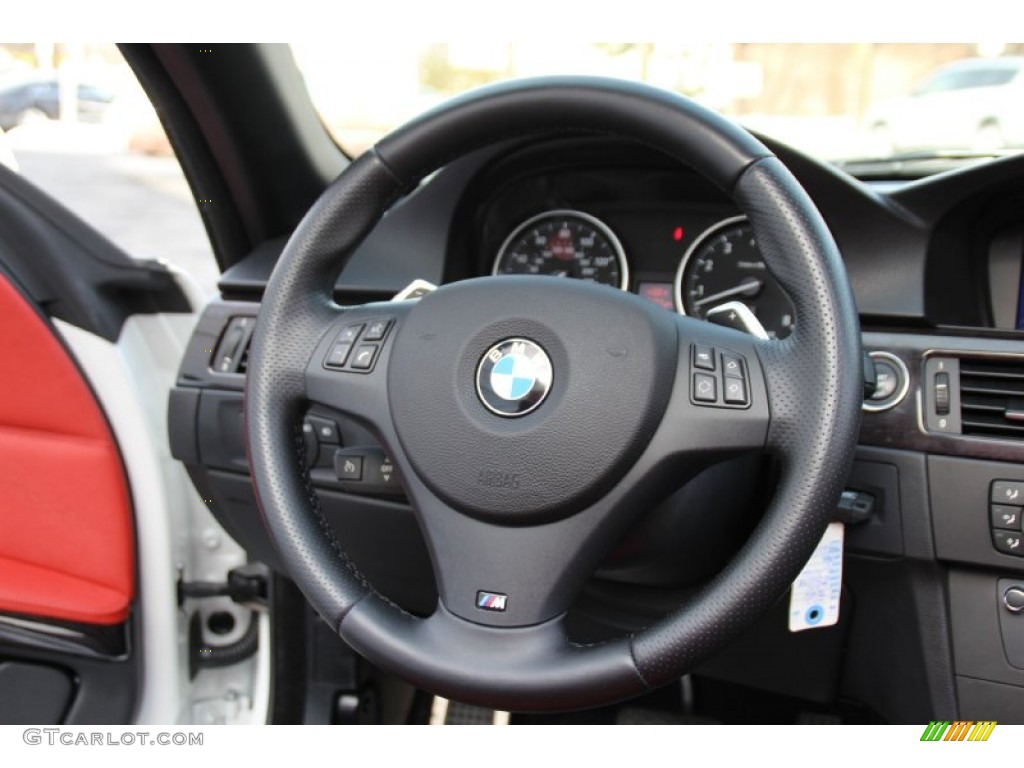 2012 BMW 3 Series 335i Convertible Coral Red/Black Steering Wheel Photo #101098293