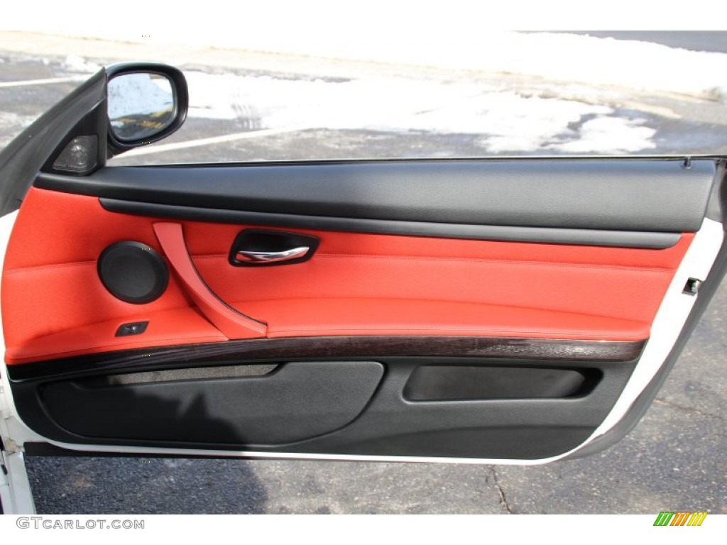 2012 BMW 3 Series 335i Convertible Coral Red/Black Door Panel Photo #101098416