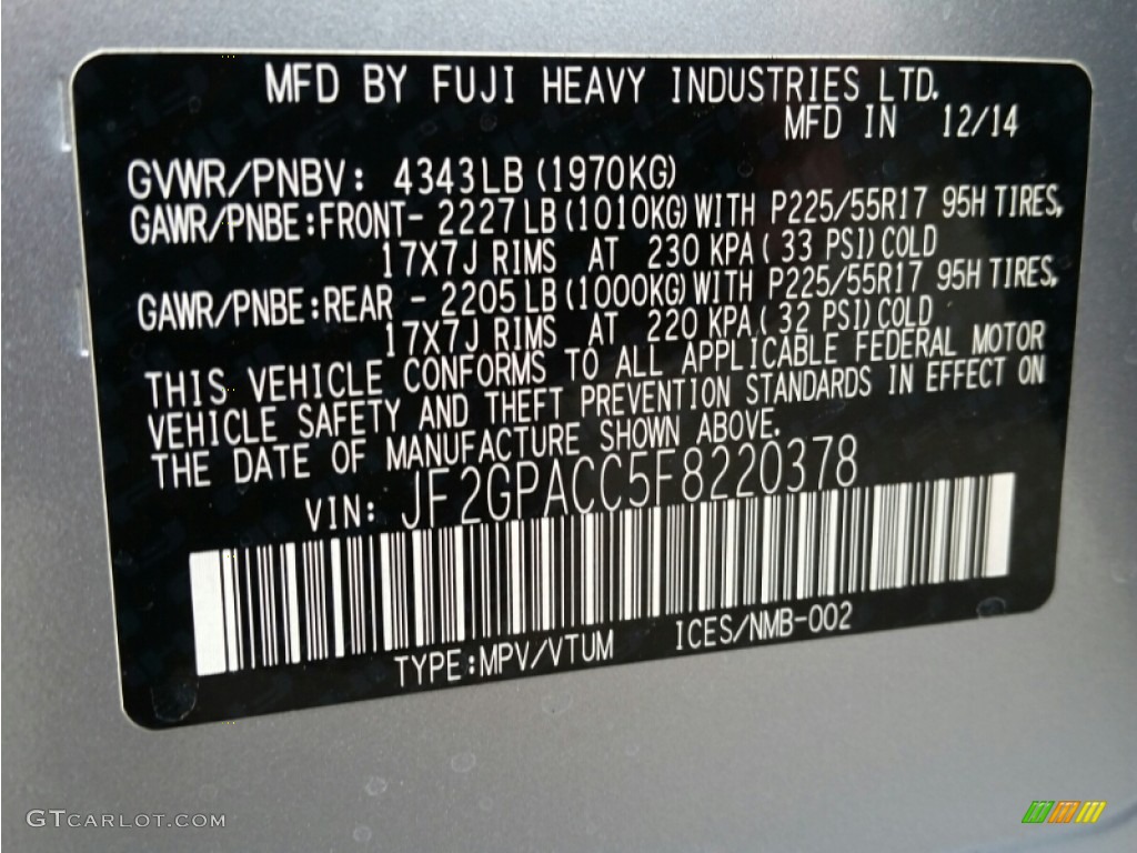 2015 XV Crosstrek 2.0i Premium - Ice Silver Metallic / Black photo #10