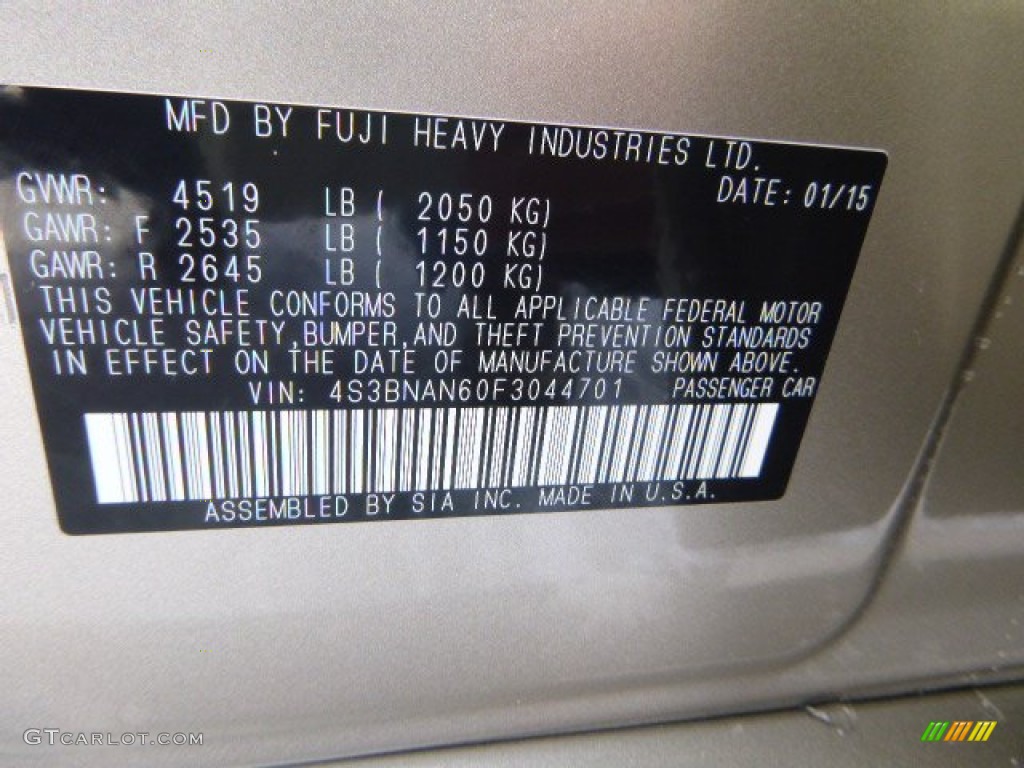 2015 Subaru Legacy 2.5i Limited Info Tag Photo #101134545