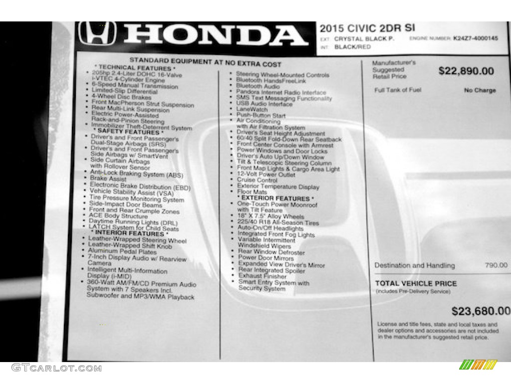 2015 Honda Civic Si Coupe Window Sticker Photo #101146834