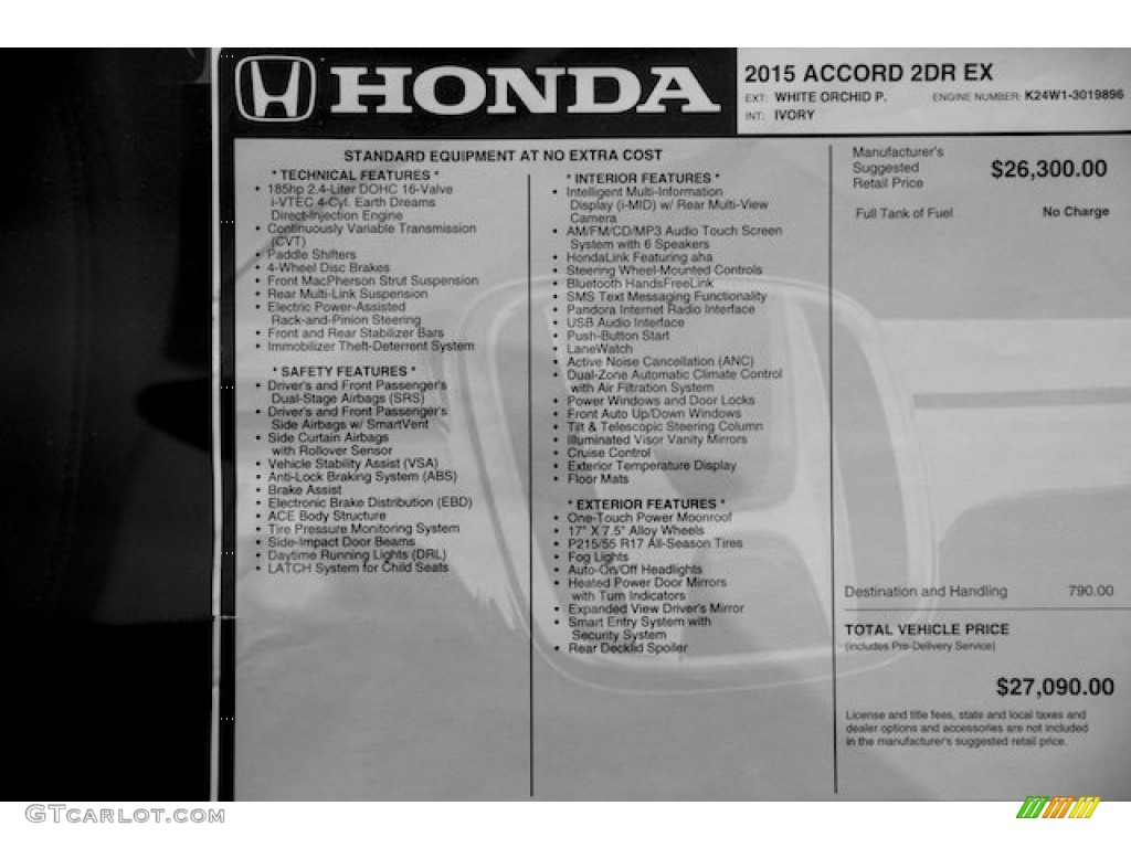 2015 Honda Accord EX Coupe Window Sticker Photo #101153416