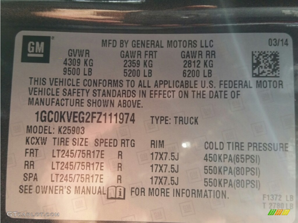 2015 Chevrolet Silverado 2500HD LT Regular Cab 4x4 Info Tag Photos