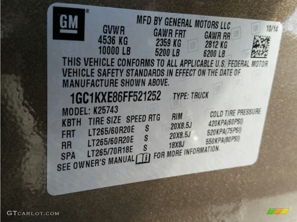 2015 Chevrolet Silverado 2500HD High Country Crew Cab 4x4 Info Tag Photo #101162455