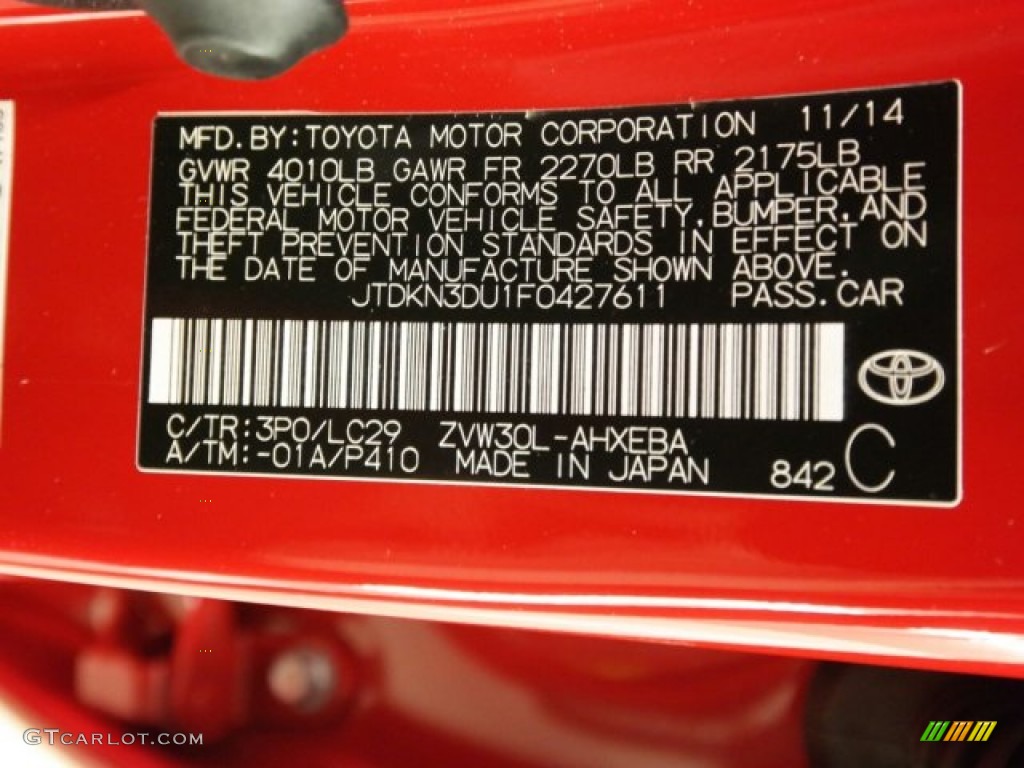 2015 Toyota Prius Persona Series Hybrid Color Code Photos