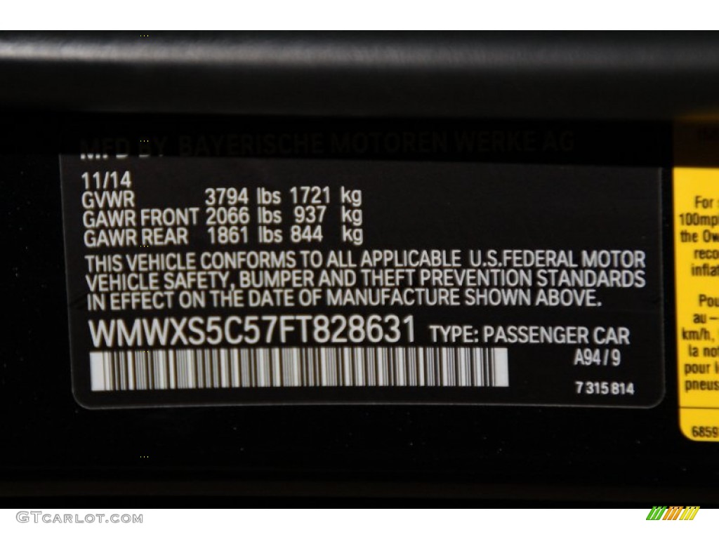 2015 Cooper Color Code A94 for Midnight Black Metallic Photo #101202326