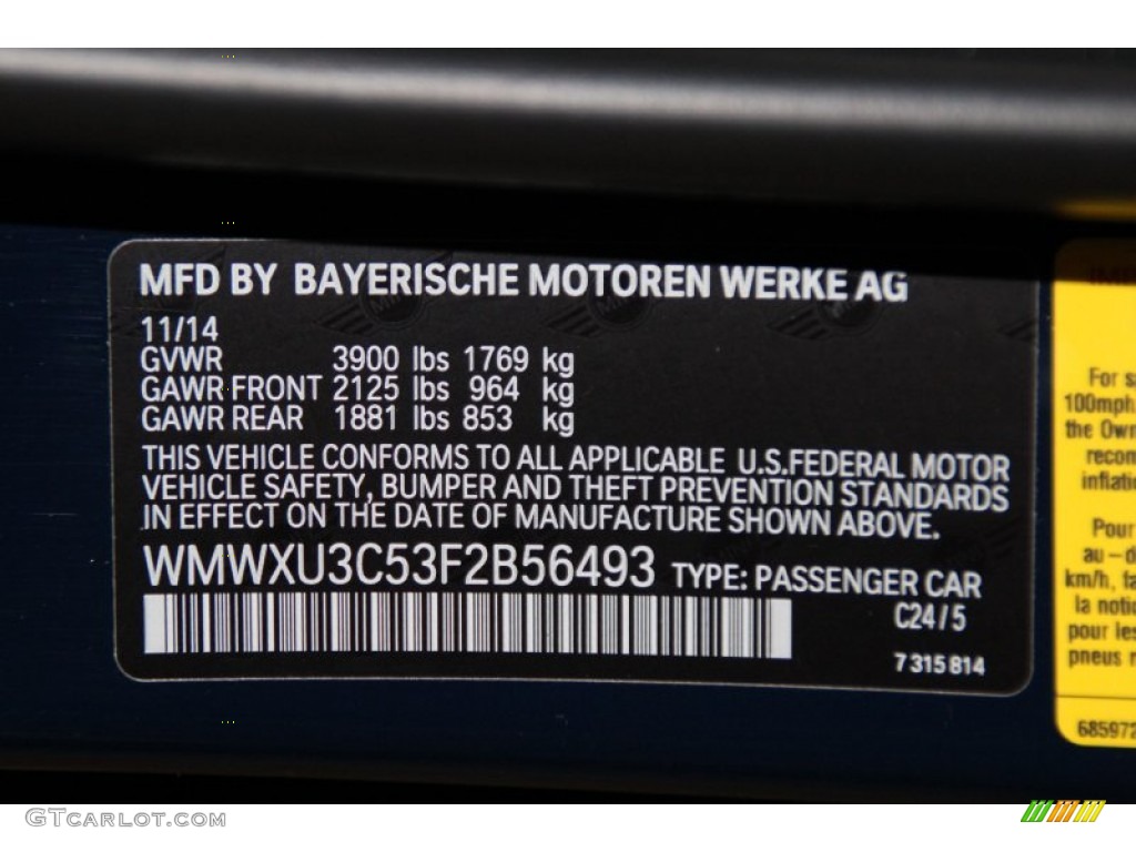 2015 Cooper Color Code C24 for Lapisluxury Blue Metallic Photo #101202826