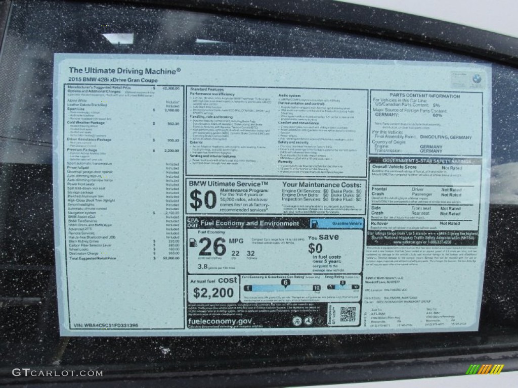 2015 BMW 4 Series 428i xDrive Gran Coupe Window Sticker Photo #101218377