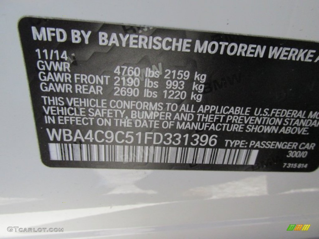 2015 4 Series Color Code 300 for Alpine White Photo #101218755