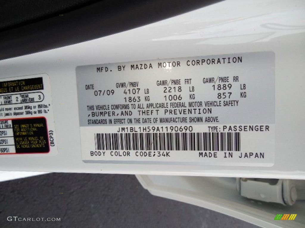 2010 MAZDA3 Color Code 34K for Crystal White Pearl Mica Photo #101237781
