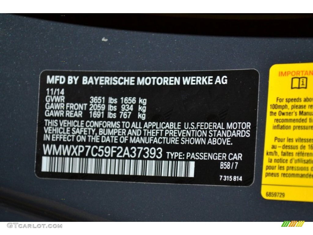 2015 Cooper Color Code B58 for Thunder Gray Metallic Photo #101282125