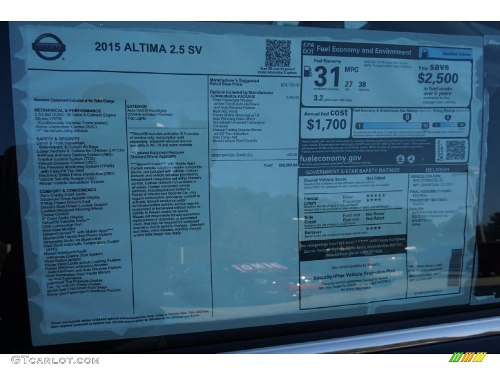 2015 Nissan Altima 2.5 SV Window Sticker Photos
