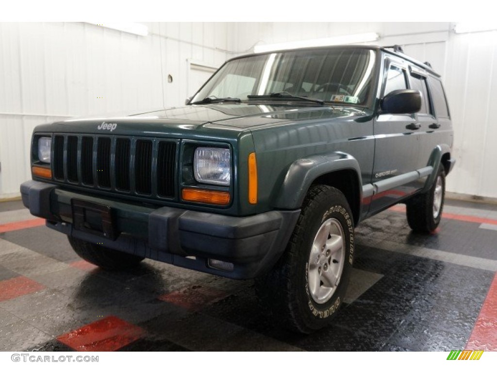 2000 Cherokee Sport 4x4 - Forest Green Pearl / Camel Beige photo #3