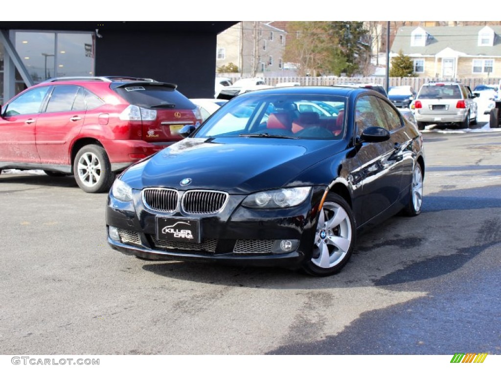 2009 3 Series 335xi Coupe - Jet Black / Coral Red/Black Dakota Leather photo #3