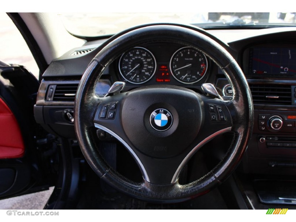 2009 BMW 3 Series 335xi Coupe Coral Red/Black Dakota Leather Steering Wheel Photo #101317767