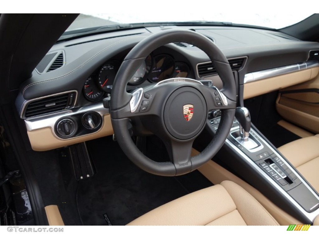 2014 Porsche 911 Carrera 4S Cabriolet Black/Luxor Beige Dashboard Photo #101339046