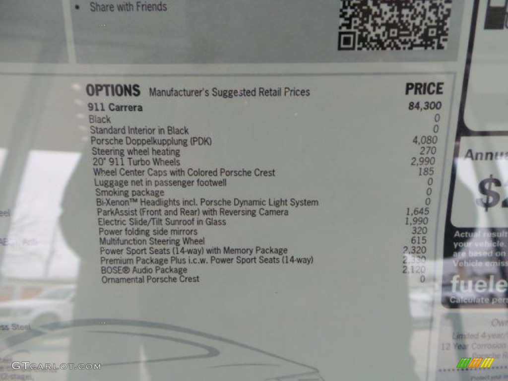 2015 Porsche 911 Carrera Coupe Window Sticker Photo #101349546