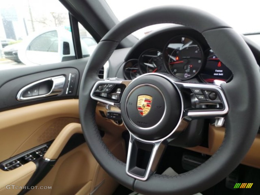 2015 Porsche Cayenne Diesel Black/Luxor Beige Steering Wheel Photo #101350122
