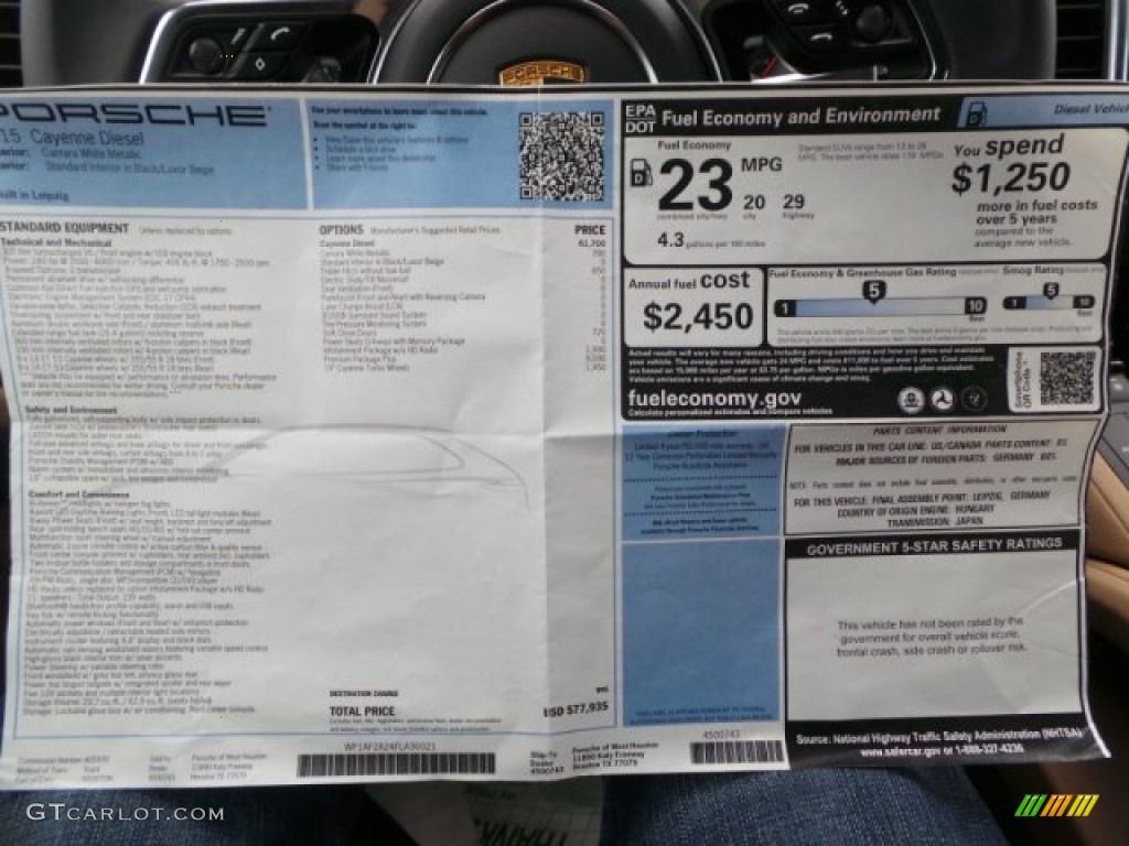 2015 Porsche Cayenne Diesel Window Sticker Photo #101350227