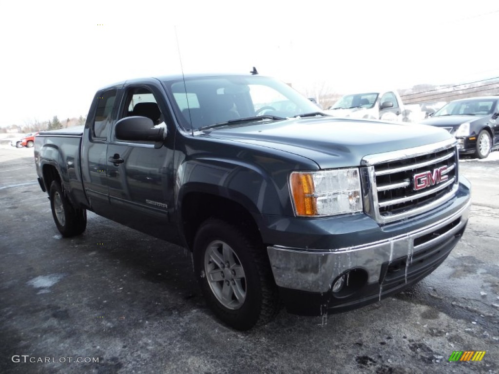 2012 Sierra 1500 SLE Extended Cab 4x4 - Stealth Gray Metallic / Ebony photo #6