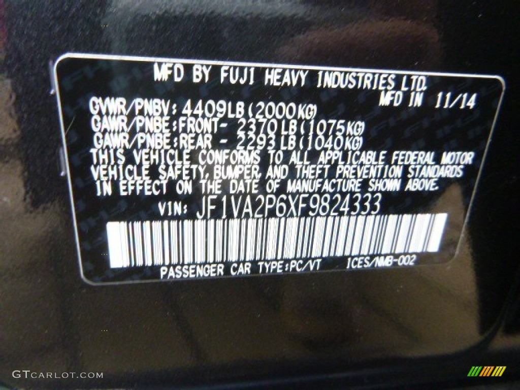 2015 Subaru WRX STI Info Tag Photos