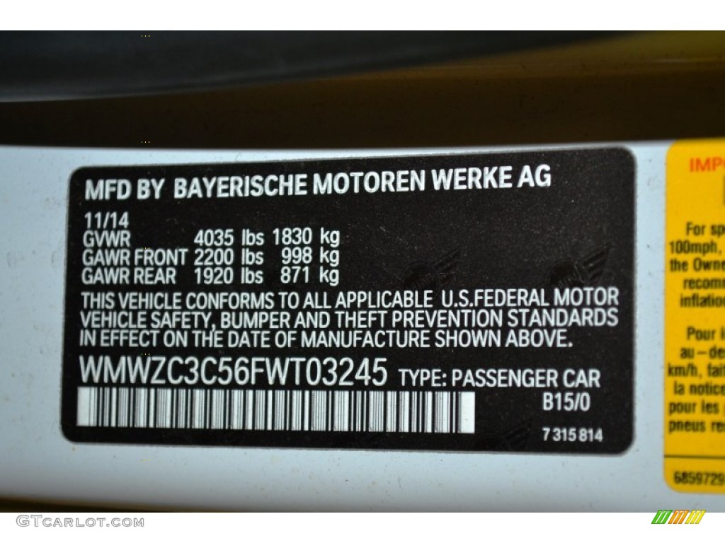 2015 Countryman Color Code B15 for Light White Photo #101384532