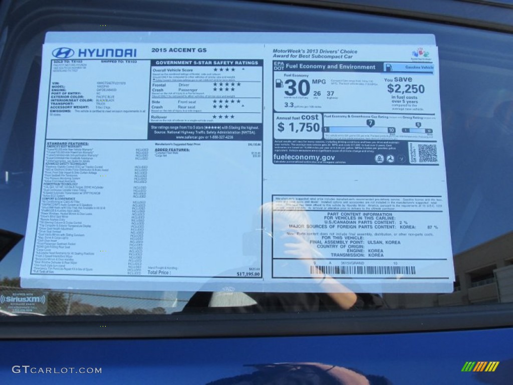 2015 Hyundai Accent GS 5-Door Window Sticker Photo #101396058