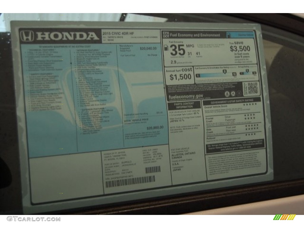2015 Honda Civic HF Sedan Window Sticker Photo #101401692