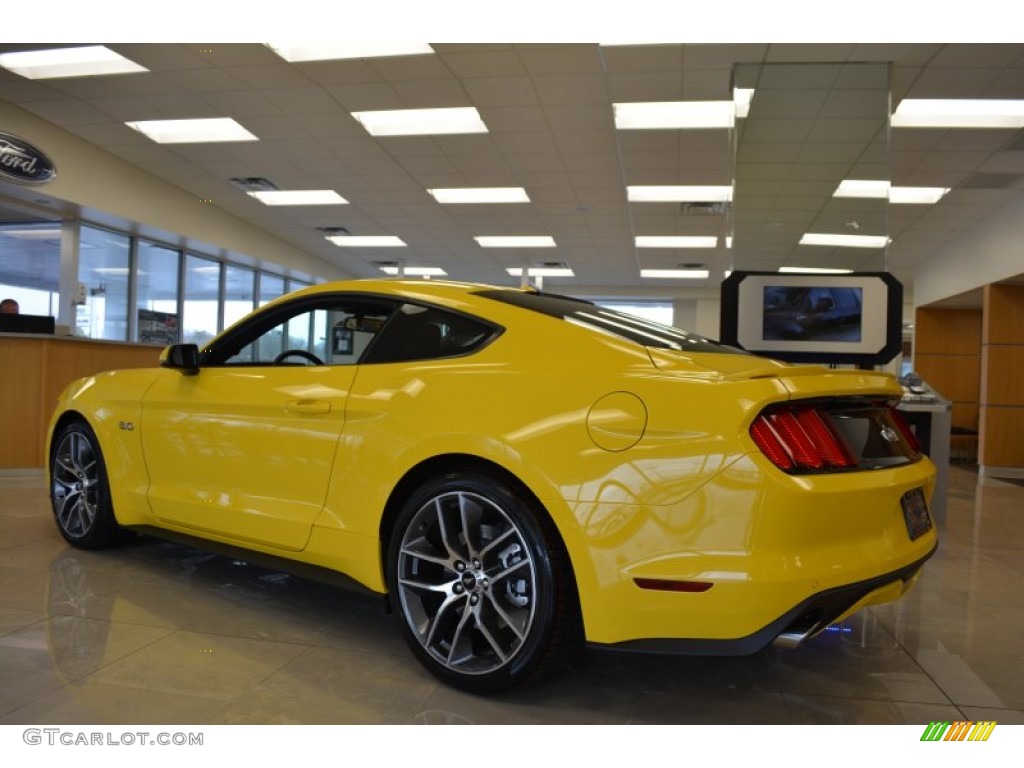 2015 Mustang GT Premium Coupe - Triple Yellow Tricoat / Ebony photo #21