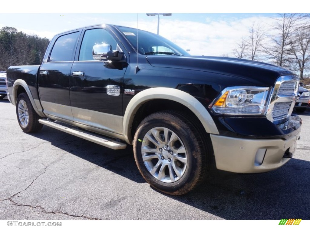 2015 1500 Laramie Long Horn Crew Cab 4x4 - Black / Canyon Brown/Light Frost photo #4