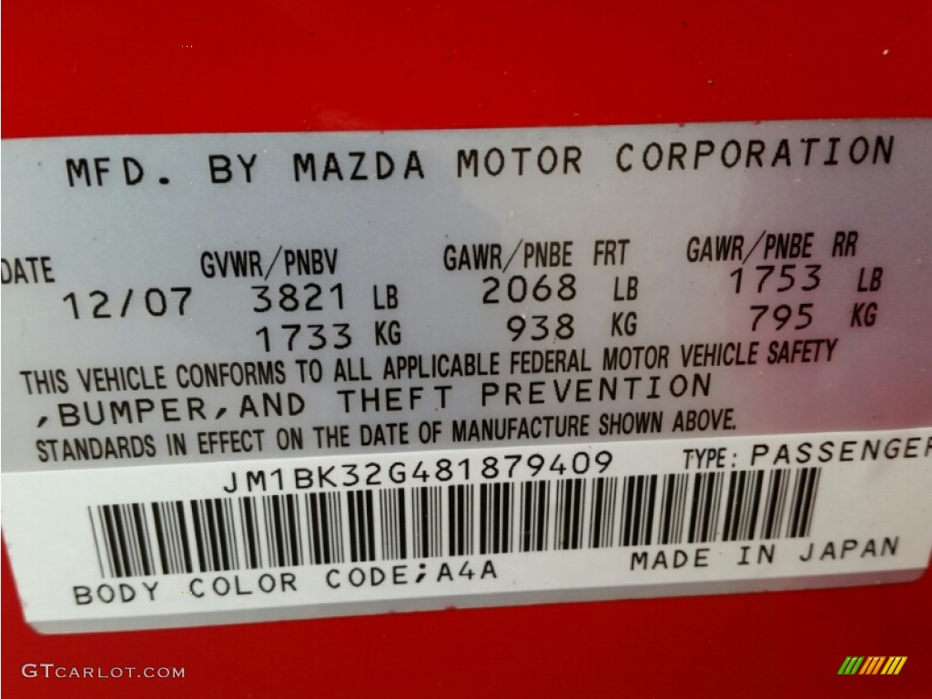 2008 MAZDA3 i Touring Sedan - True Red / Black photo #18