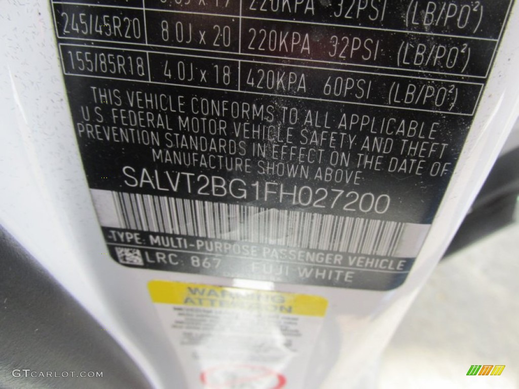 2015 Range Rover Evoque Color Code 867 for Fuji White Photo #101414398
