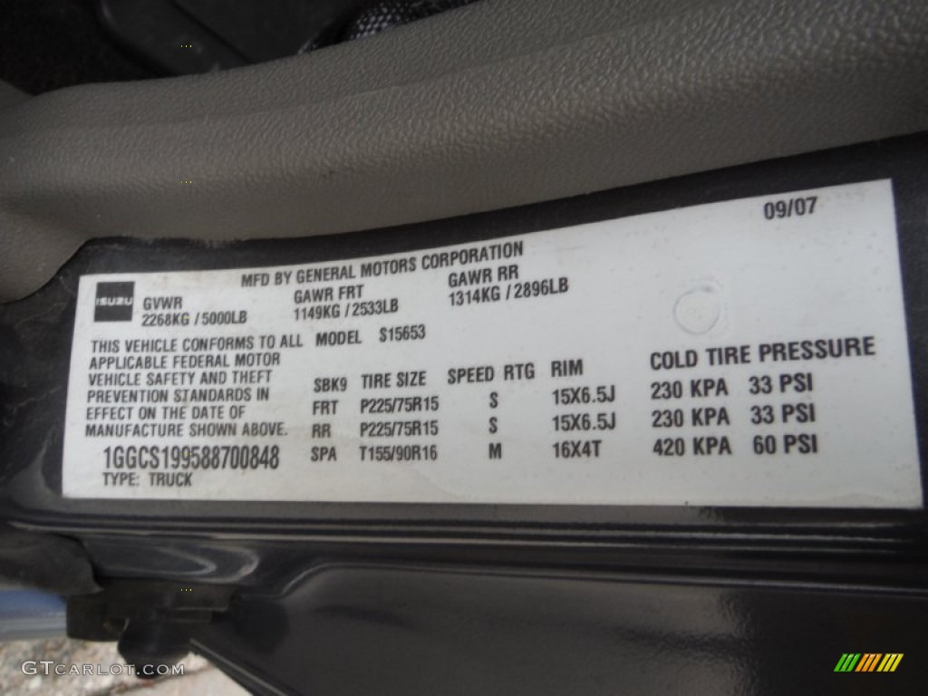 2008 Isuzu i-Series Truck i-290 S Extended Cab Info Tag Photos