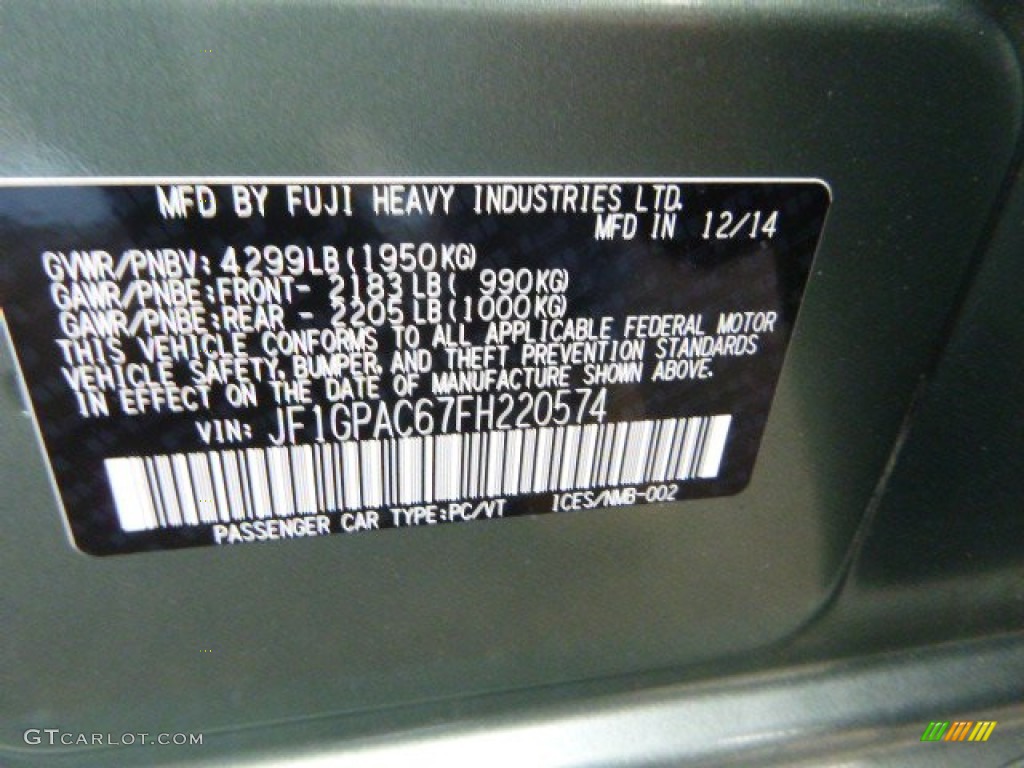 2015 Subaru Impreza 2.0i Sport Premium 5 Door Info Tag Photo #101454075