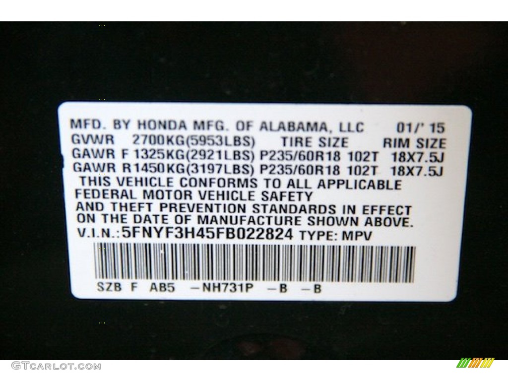 2015 Pilot EX - Crystal Black Pearl / Gray photo #22