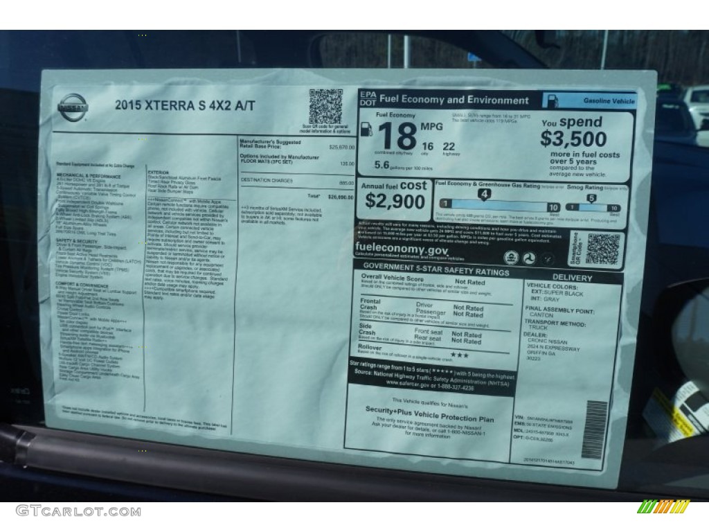 2015 Nissan Xterra S Window Sticker Photo #101467662