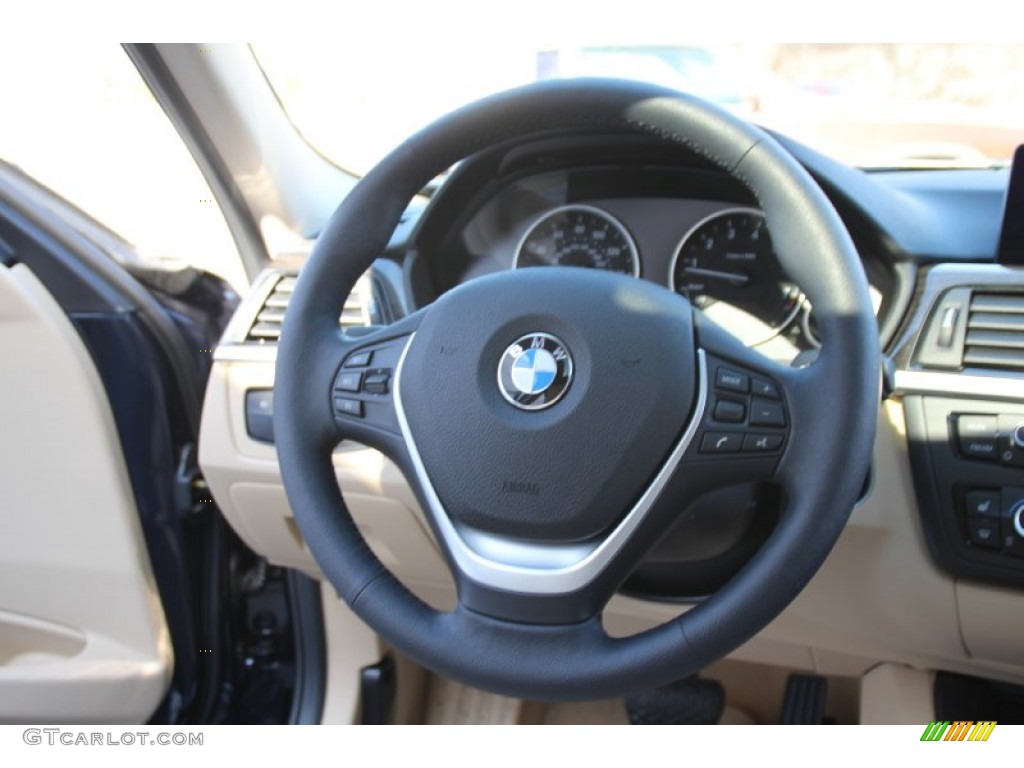 2015 BMW 3 Series 335i xDrive Sedan Venetian Beige Steering Wheel Photo #101478234
