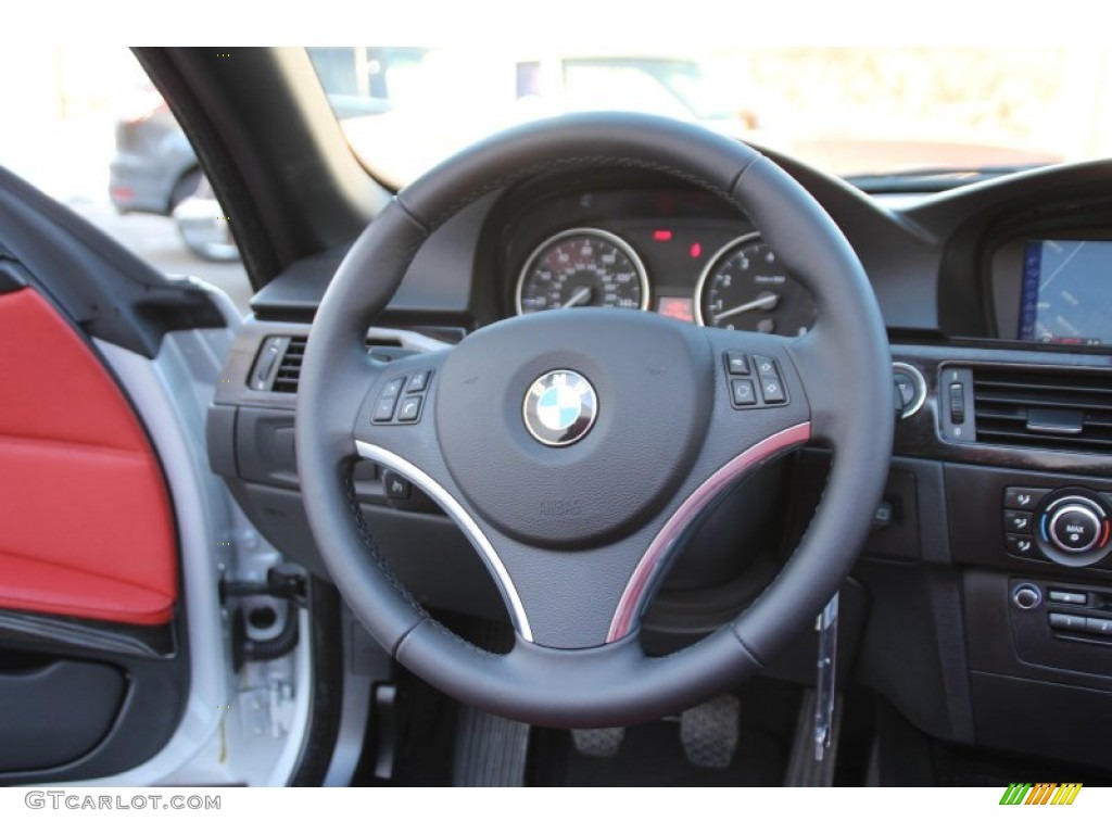 2012 BMW 3 Series 328i Convertible Coral Red/Black Steering Wheel Photo #101480172